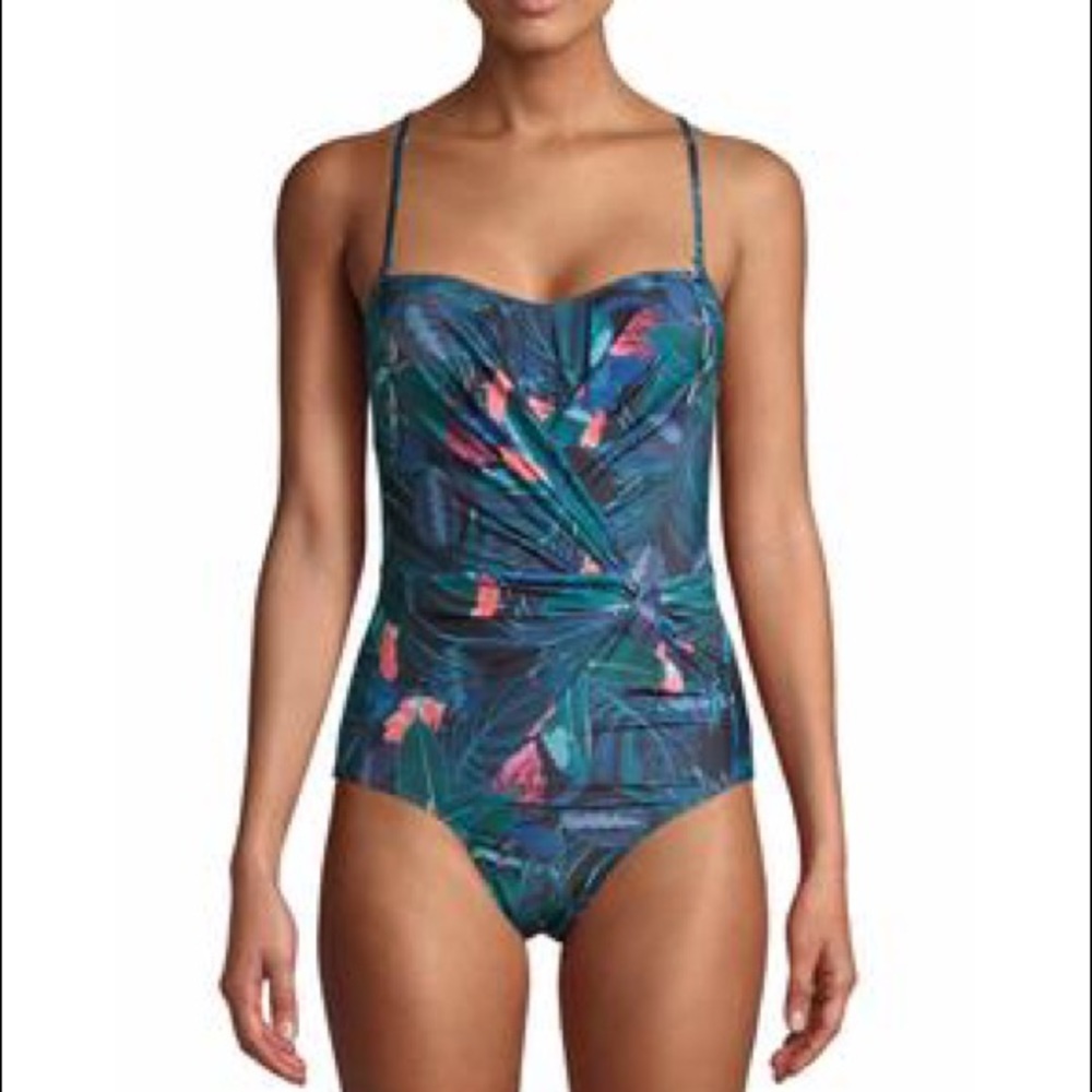 NWT Nicole Miller Draped Bandeau One-Piece Swimsuit